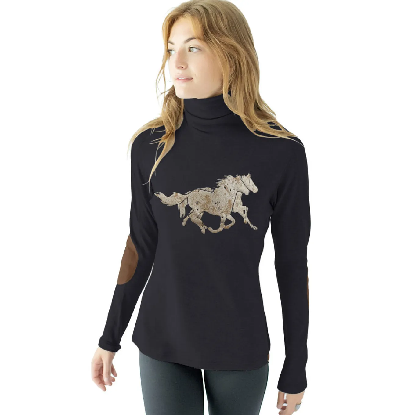 Chestnut Bay Rider Running Horses Lounge Turtleneck