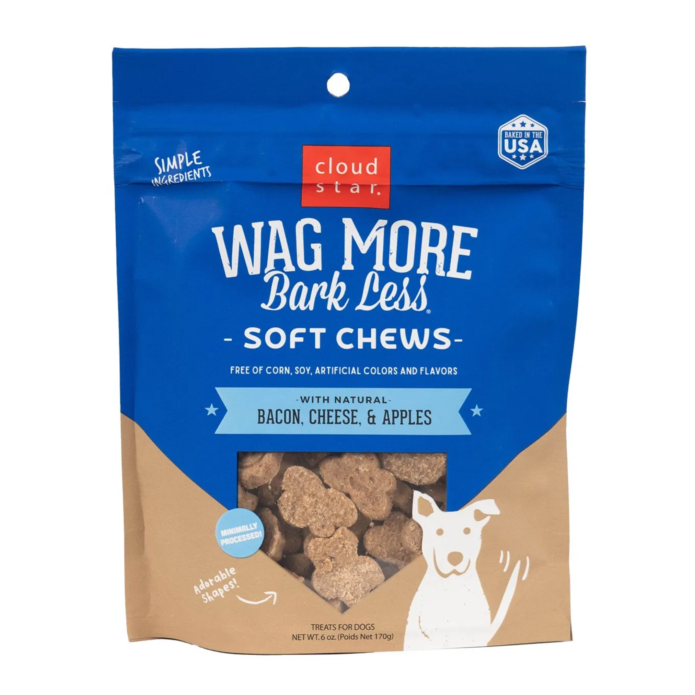 Cloud Star Wag More, Bark Less Soft & Chewy Bacon, Cheese & Apples Dog Treats 170 g