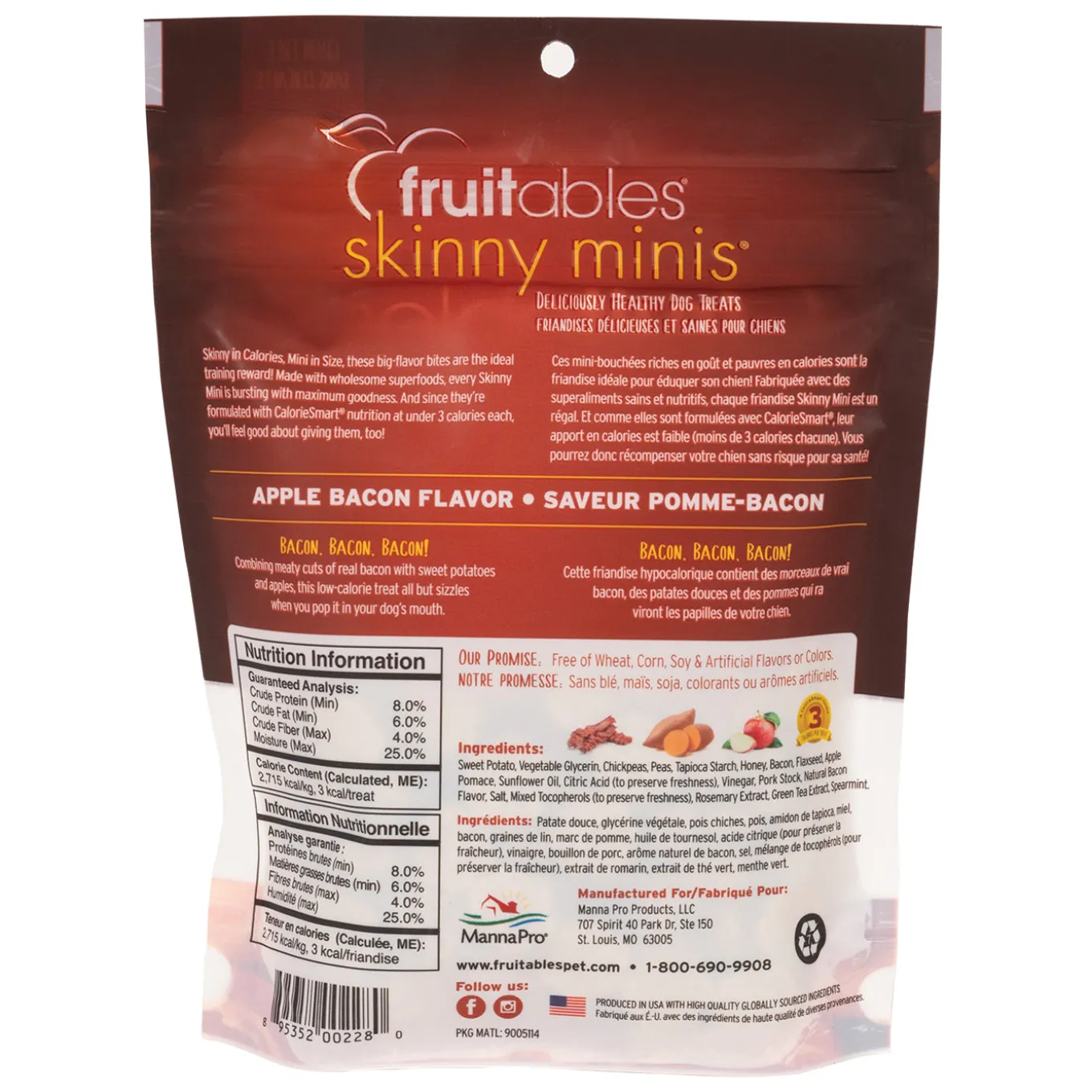 Fruitables Skinny Minis Chewy Apple Bacon Dog Treats 141 g