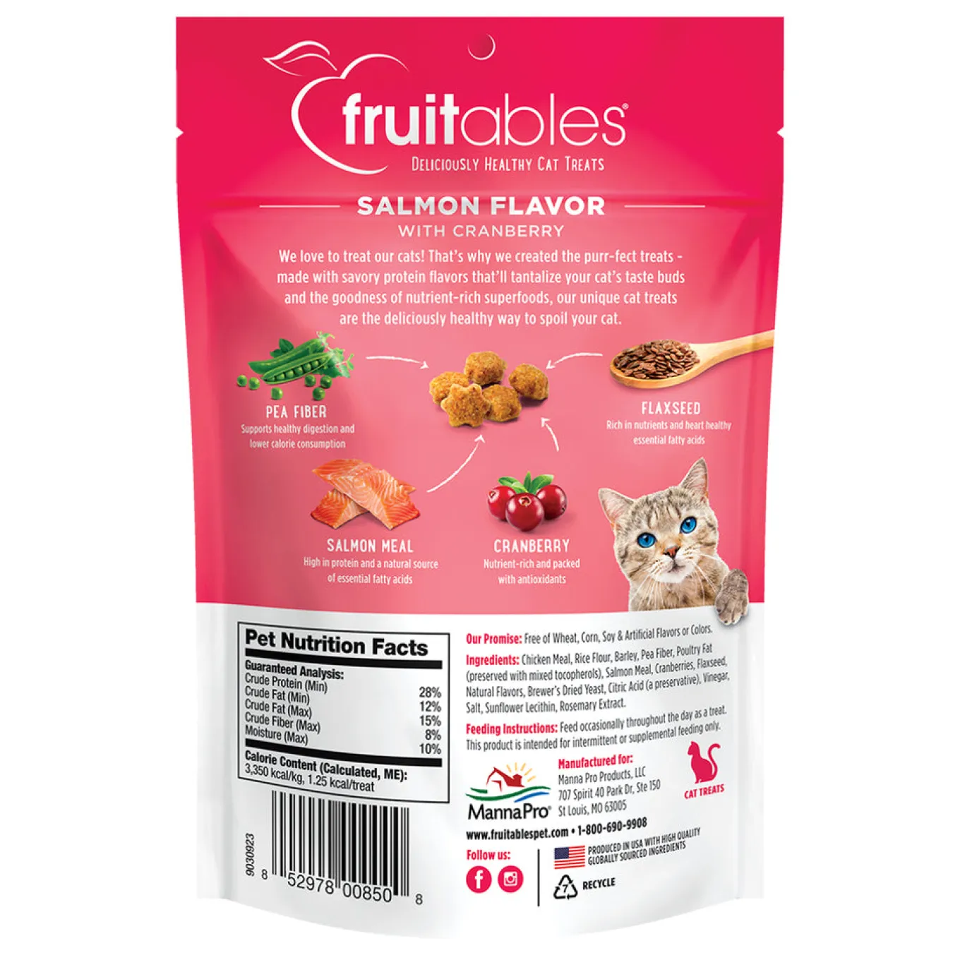 Fruitables Wildly Natural Salmon & Cranberry Crunchy Cat Treats 70 g