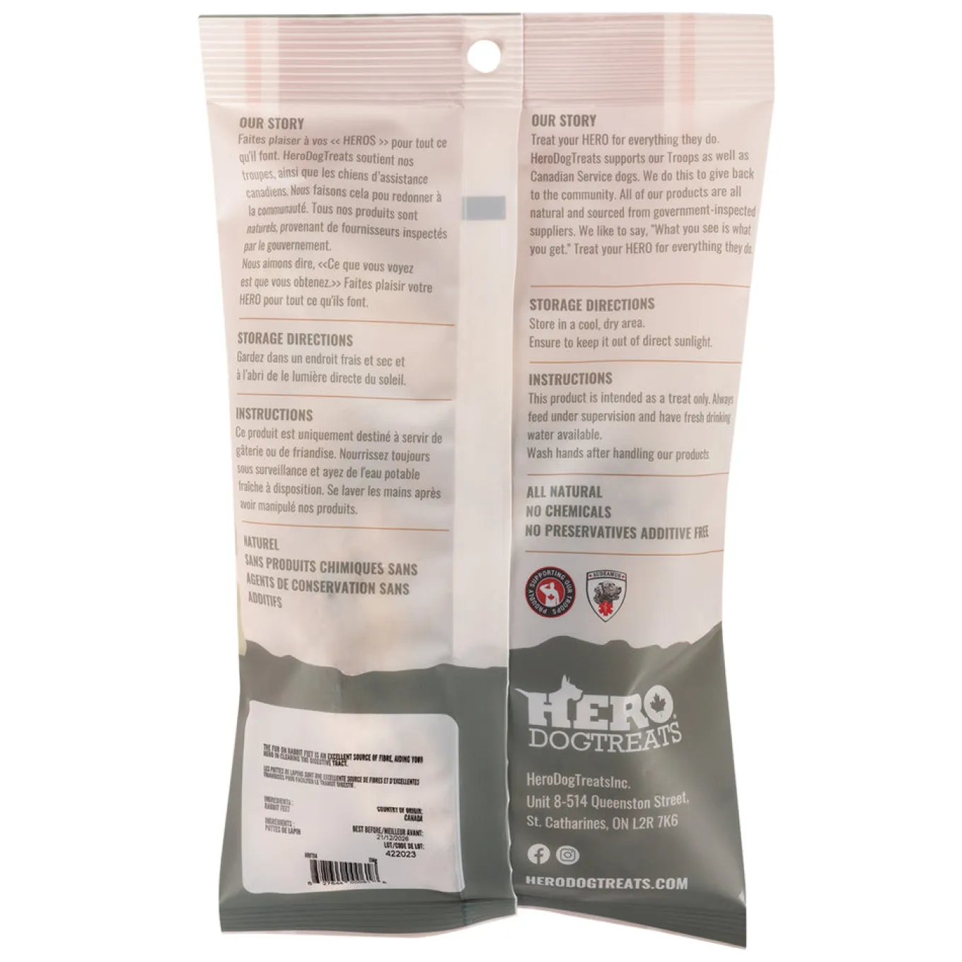 Hero Dog Treats Dehydrated Rabbit Feet 114 g