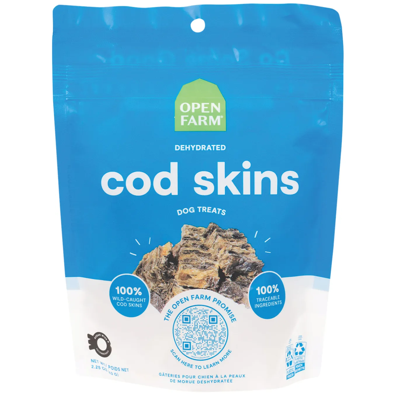 Open Farm Dehydrated Cod Skins Dog Treats 63 g