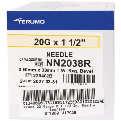 Terumo 20 Gauge x 3.8 cm Needle - Box of 100