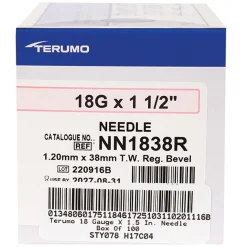 Terumo 18 Gauge x 3.8 cm Needle - Box of 100